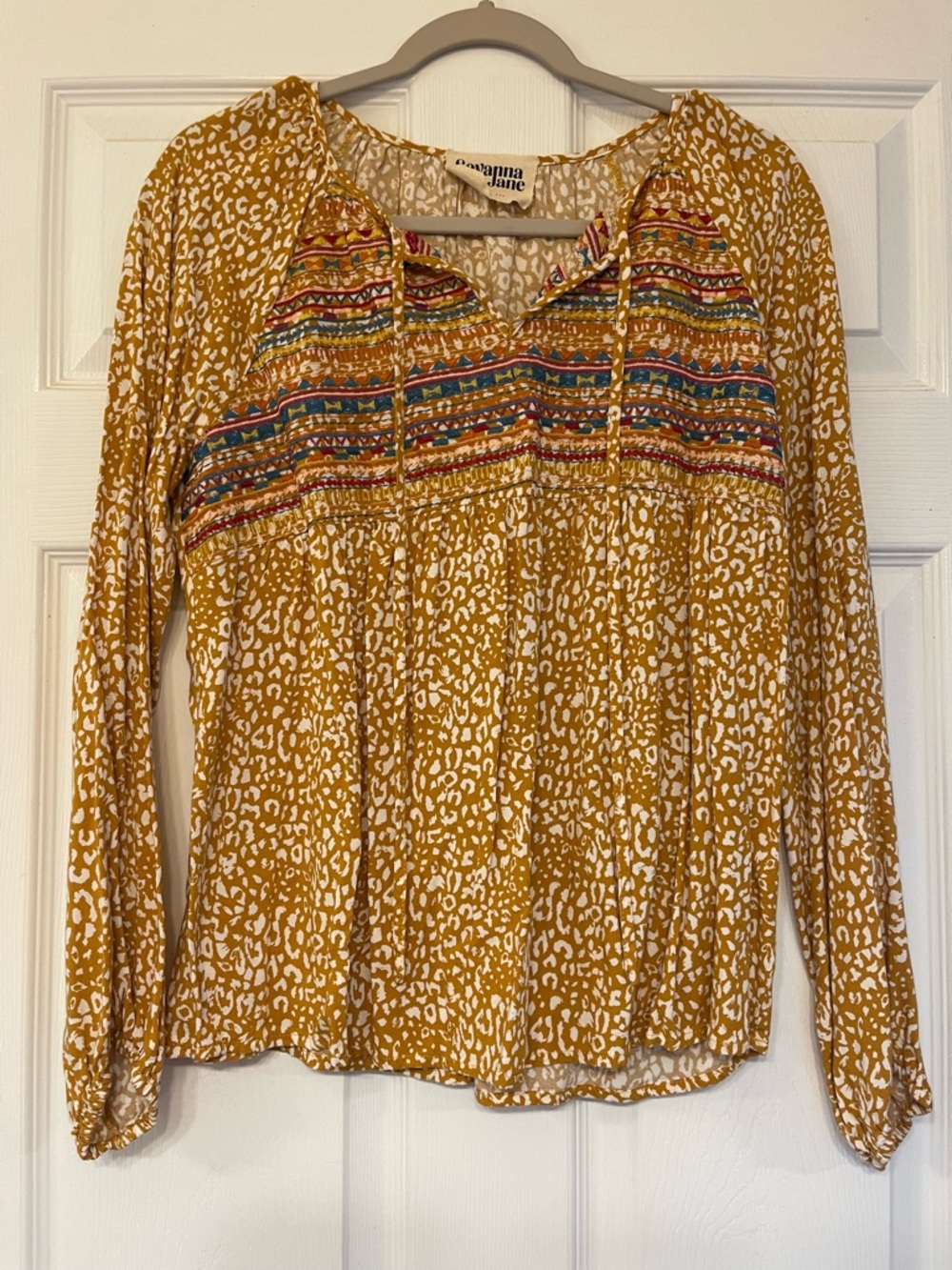 Mustard Yellow Printed Peasant Top